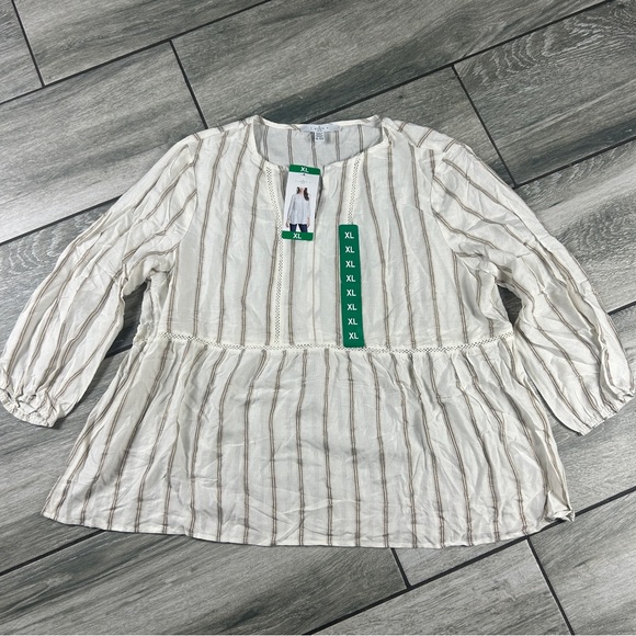 Fever Tops - Fever Cream and Brown Striped Long Sleeve Top